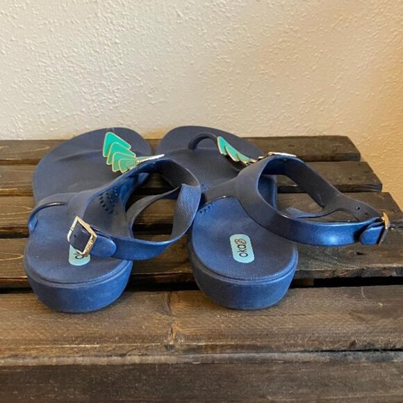 OKA-B Women's Navy Blue Triangle Accent T-Strap Thong Rubber Sandals Size 10 - Picture 3 of 6
